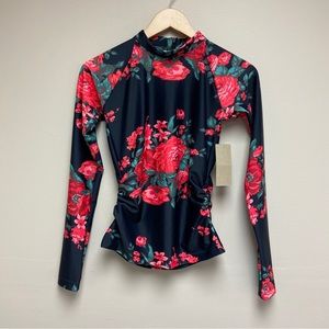 Albion Womens Gray Pink Floral Antigua Long Sleeve Swim Top Rash Guard Small NWT